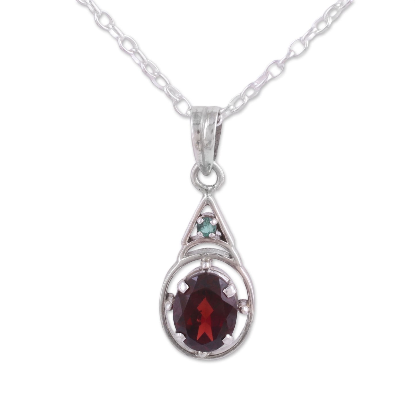 Scarlet Joy Garnet and Emerald Pendant Necklace from India