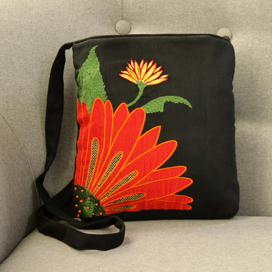 Lovely Blossom Embroidered Floral Cotton Sling Handbag from India
