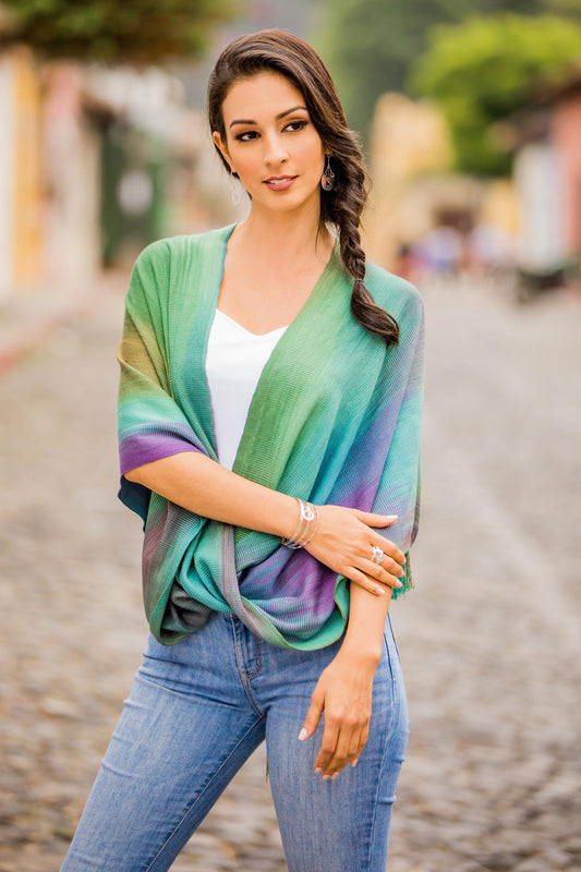 Nature's Charm Asymmetric Hand Woven Rayon Poncho from Guatemala