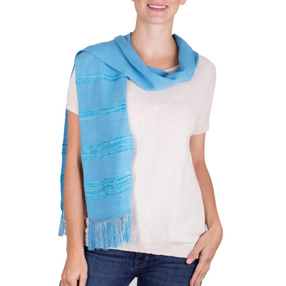 Mystic Maya Sky Handwoven Blue and Turquoise Rayon Fiber Scarf