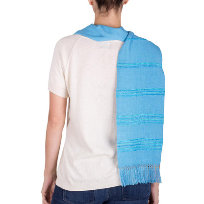 Mystic Maya Sky Handwoven Blue and Turquoise Rayon Fiber Scarf