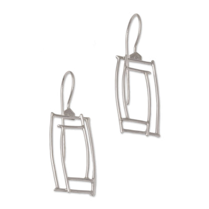 Abstract Windows Silver Drop Earrings