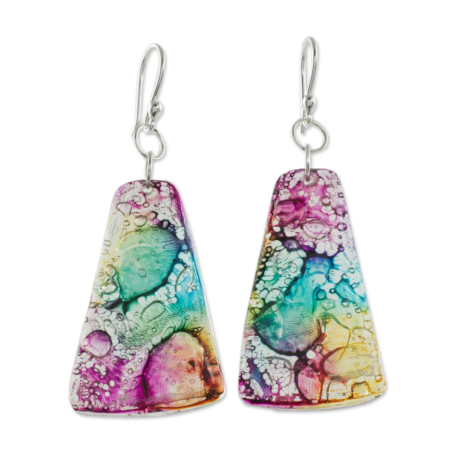 Color Explosion Yellow Turquoise and Purple Recycled CD Dangle Earrings