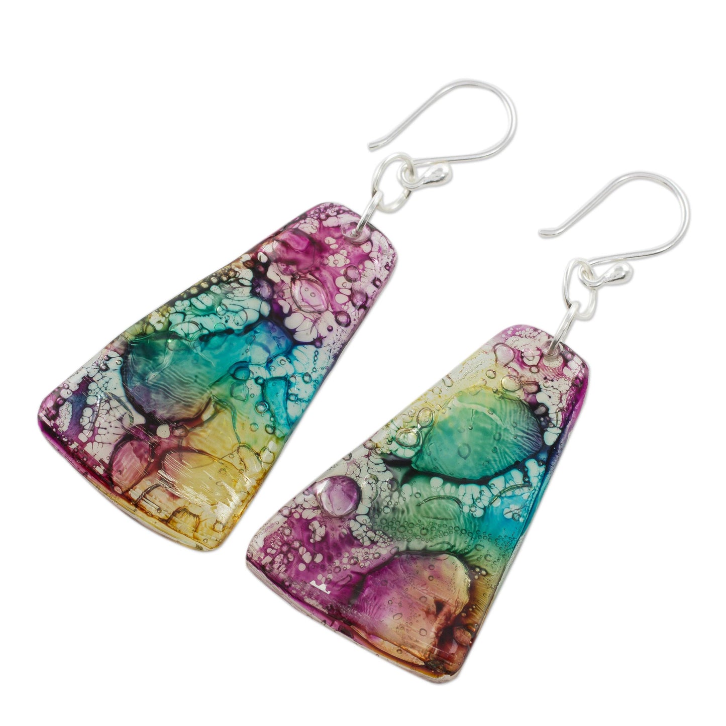 Color Explosion Yellow Turquoise and Purple Recycled CD Dangle Earrings