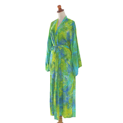 Leafy Haven Rayon Batik Robe