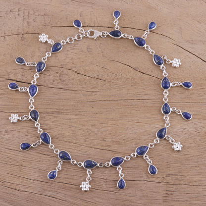 Tidal Luster Handmade Lapis Lazuli and Sterling Silver Anklet from India