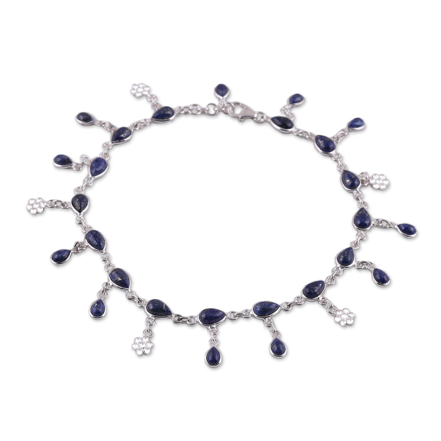Tidal Luster Handmade Lapis Lazuli and Sterling Silver Anklet from India