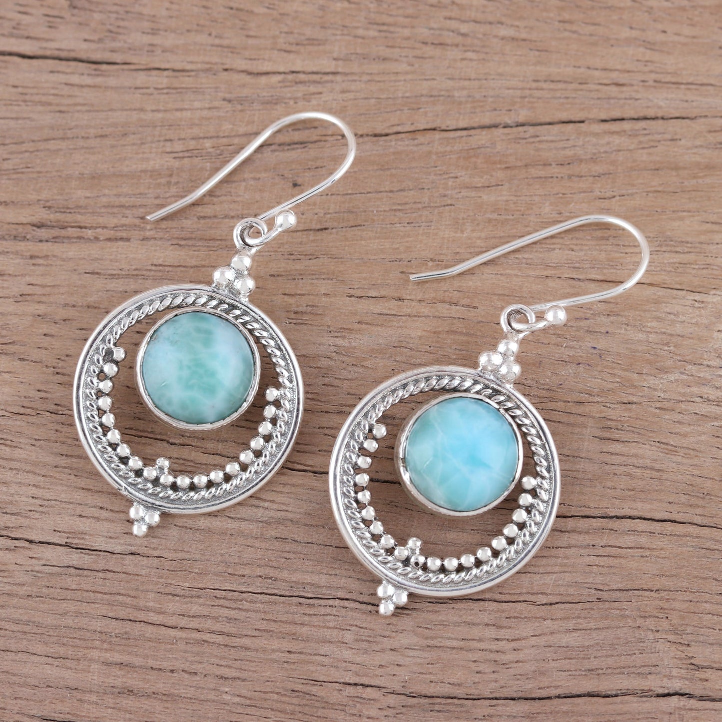 Lunar Delight Larimar and Sterling Silver Dangle Earrings from India