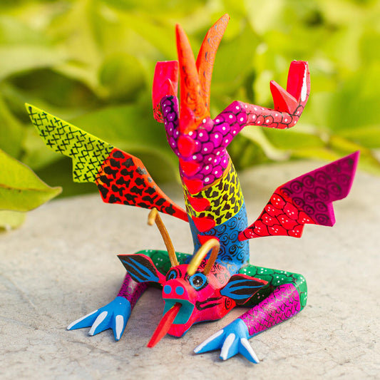 Acrobatic Dragon Colorful Hand Carved and Painted Dragon Alebrije Figurine