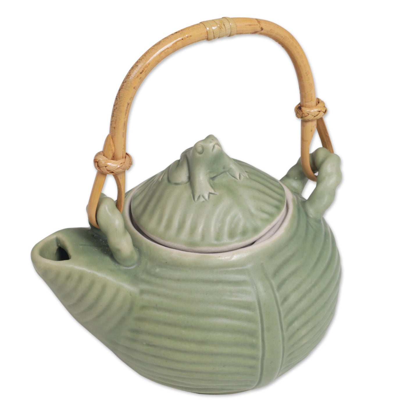 Banana Frog Hand Crafted Green Ceramic Frog Motif Teapot