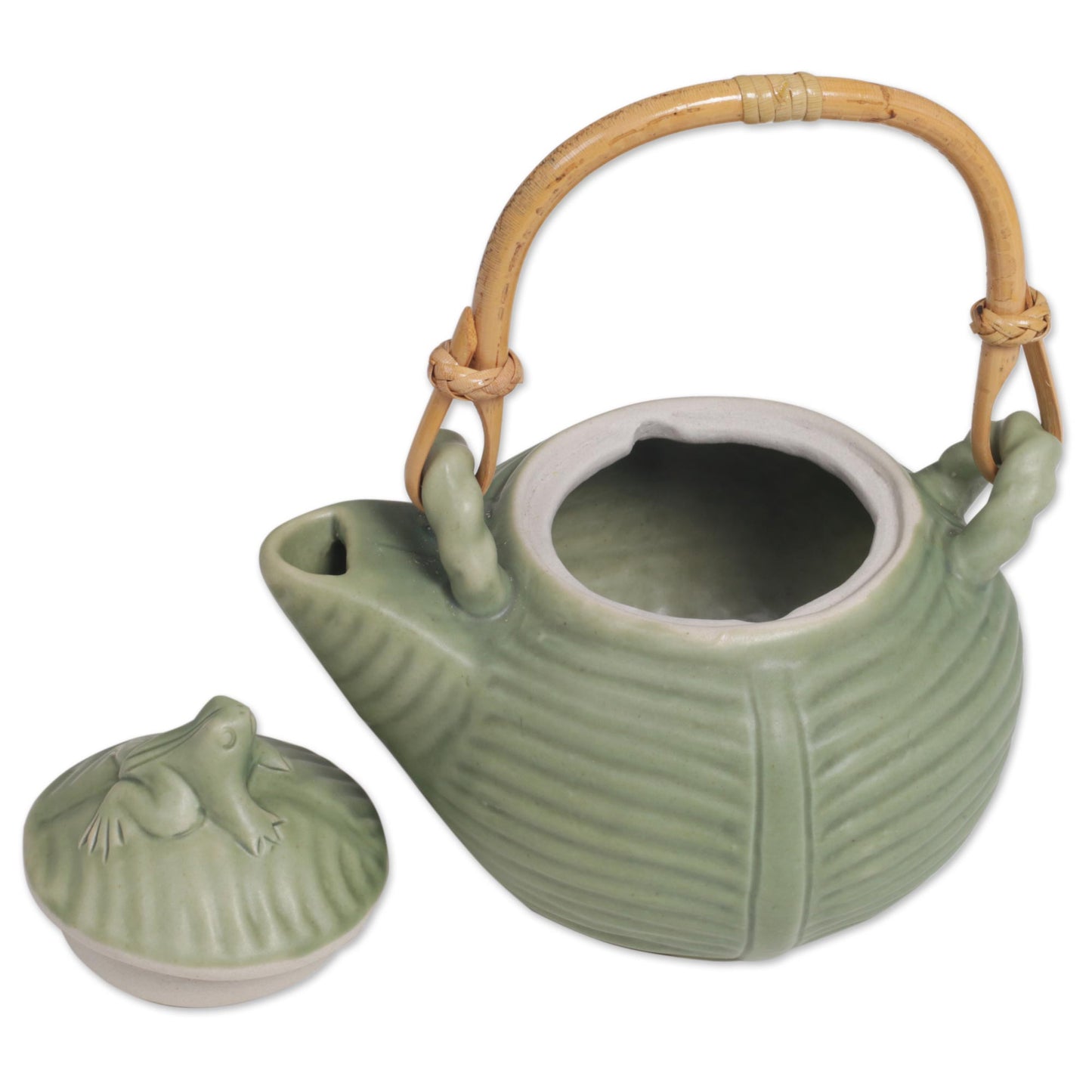 Banana Frog Hand Crafted Green Ceramic Frog Motif Teapot