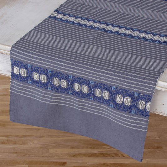 Striped Paths in Graphite Handwoven Striped Table Runner in Graphite from Guatemala