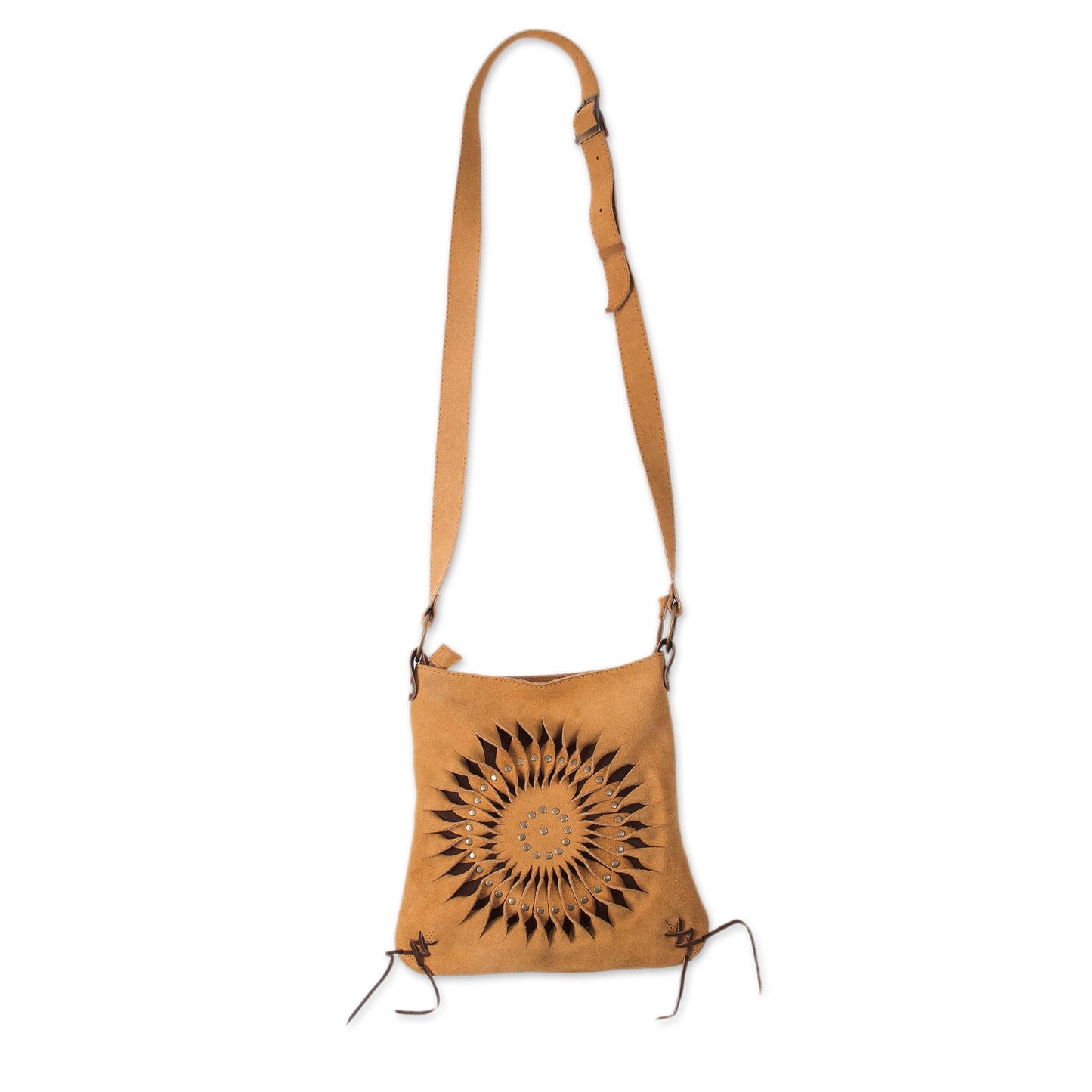 Lively Spiral in Caramel Handcrafted Suede Sling in Caramel from Peru
