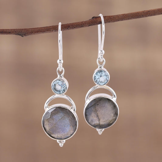 Evening Sky Labradorite and Blue Topaz Dangle Earrings from India