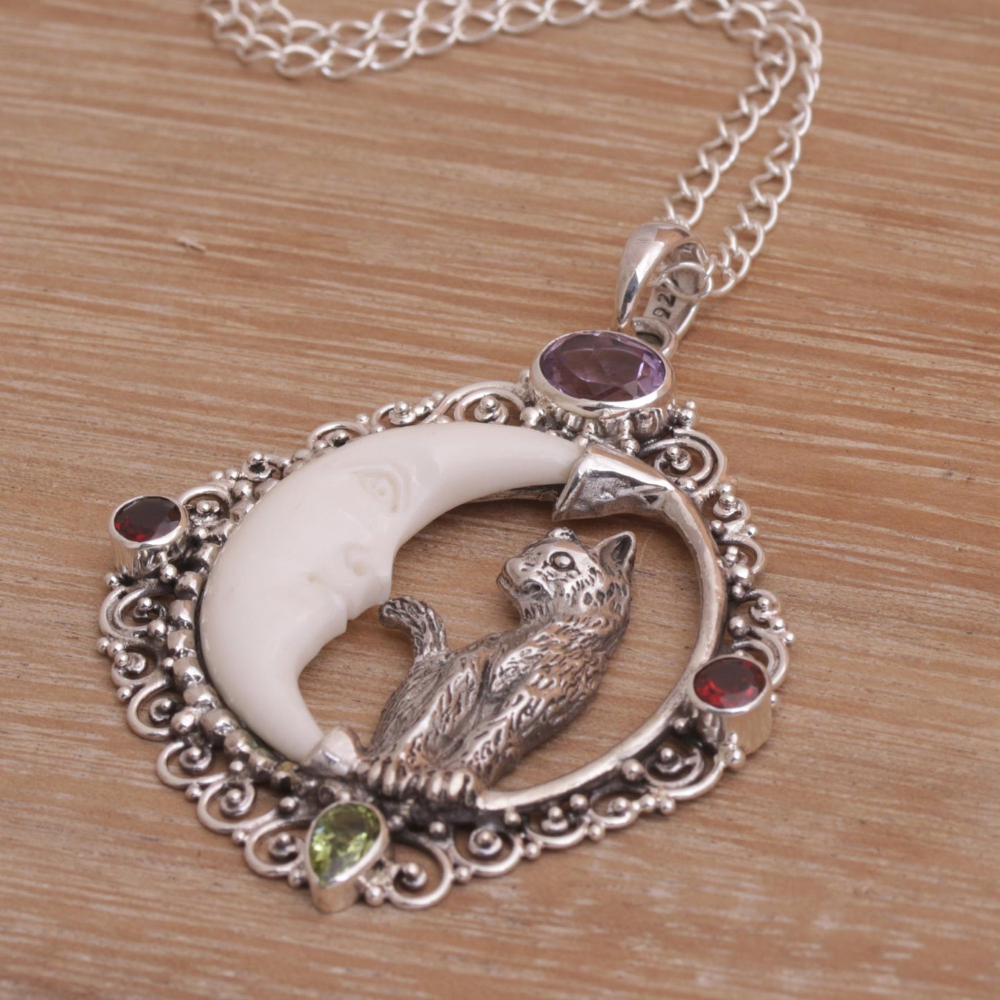 Alley Cat & Crescent Moon Pendant Necklace
