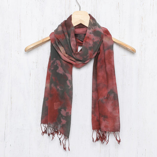 Heated Colors Tie-Dyed Cotton Wrap Scarf in Red from Thailand