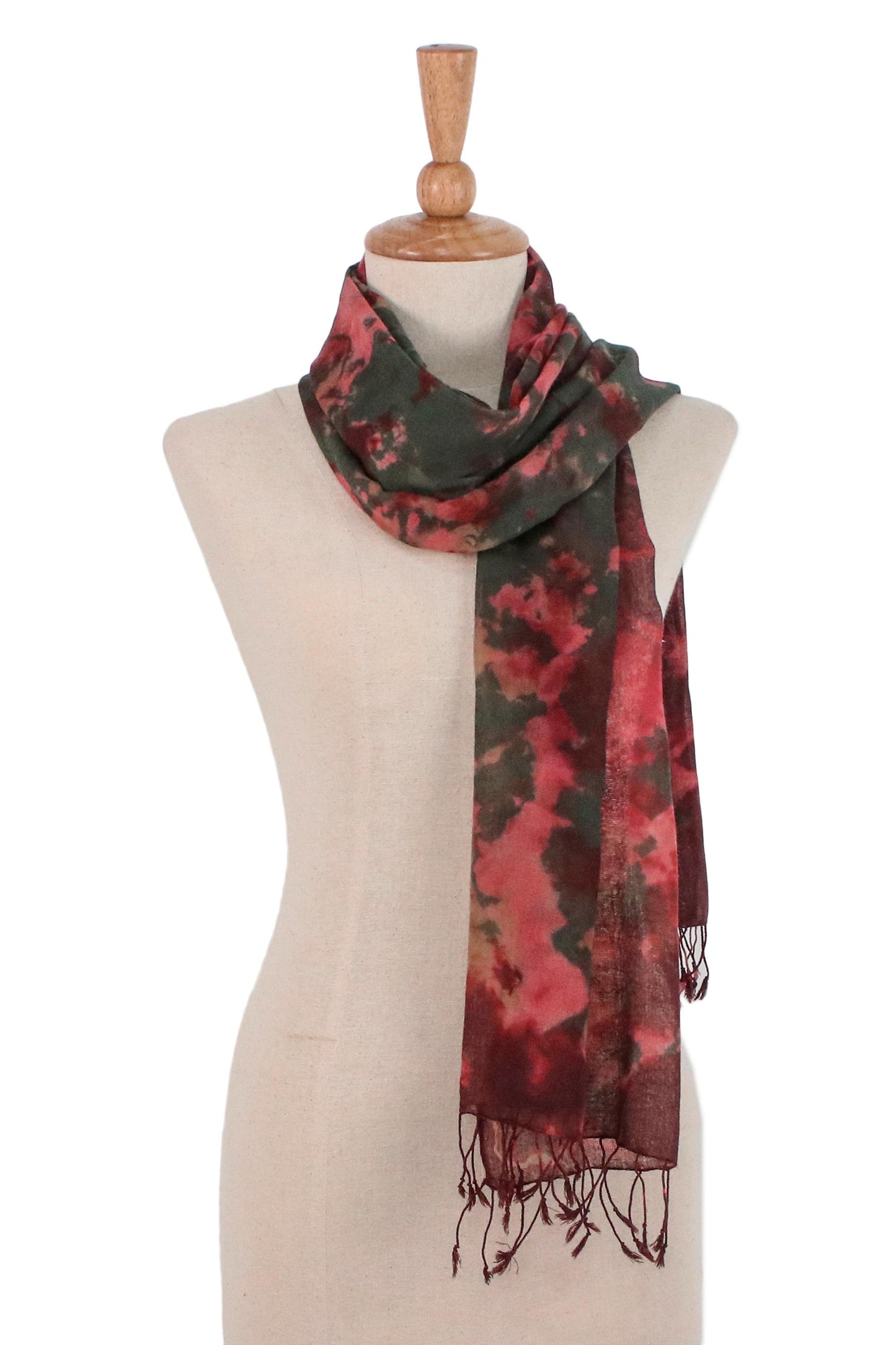 Heated Colors Tie-Dyed Cotton Wrap Scarf in Red from Thailand