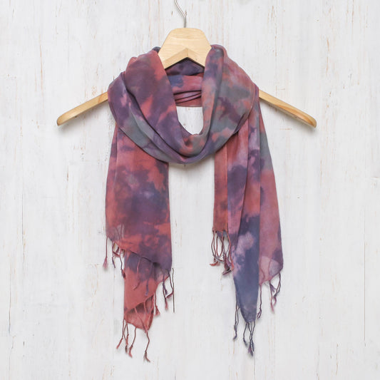 Fantastic Colors Tied-Dyed Cotton Wrap Scarf in Pink and Purple from Thailand