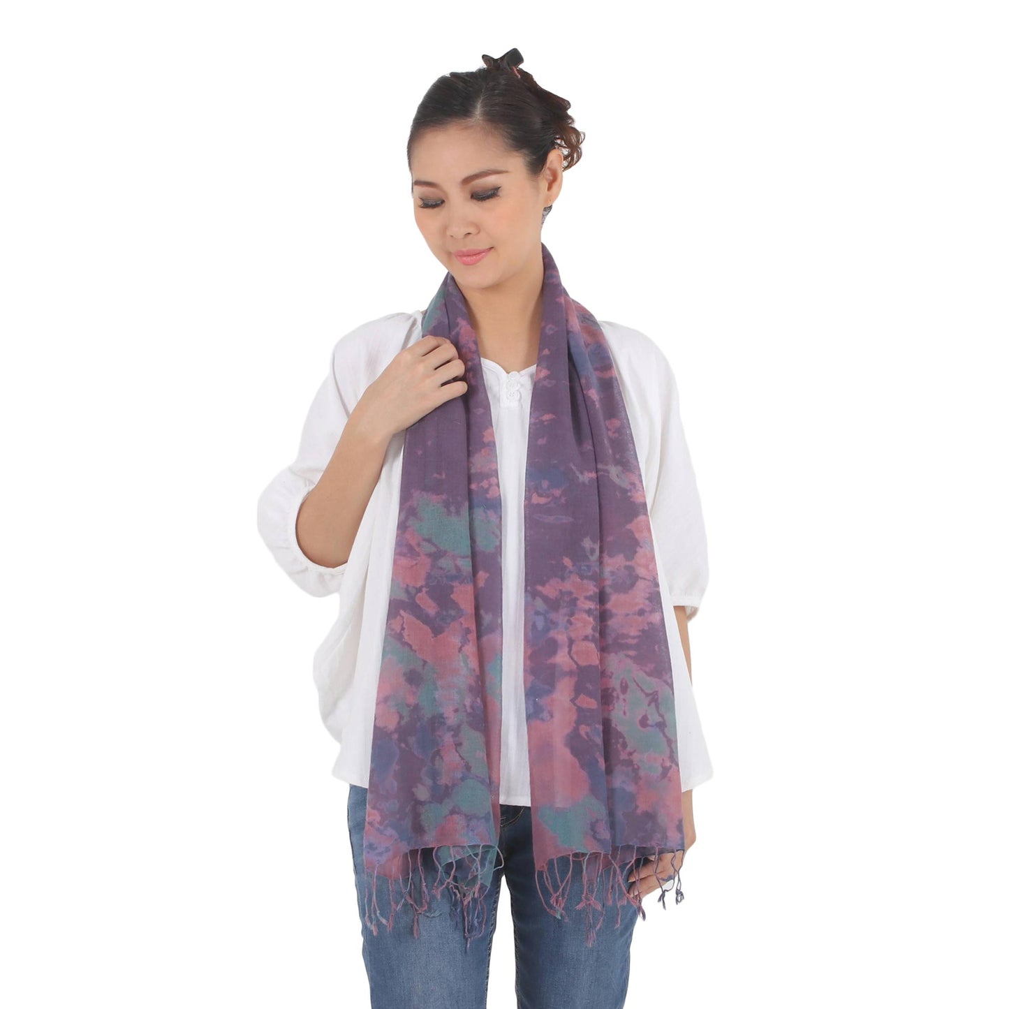 Fantastic Colors Tied-Dyed Cotton Wrap Scarf in Pink and Purple from Thailand