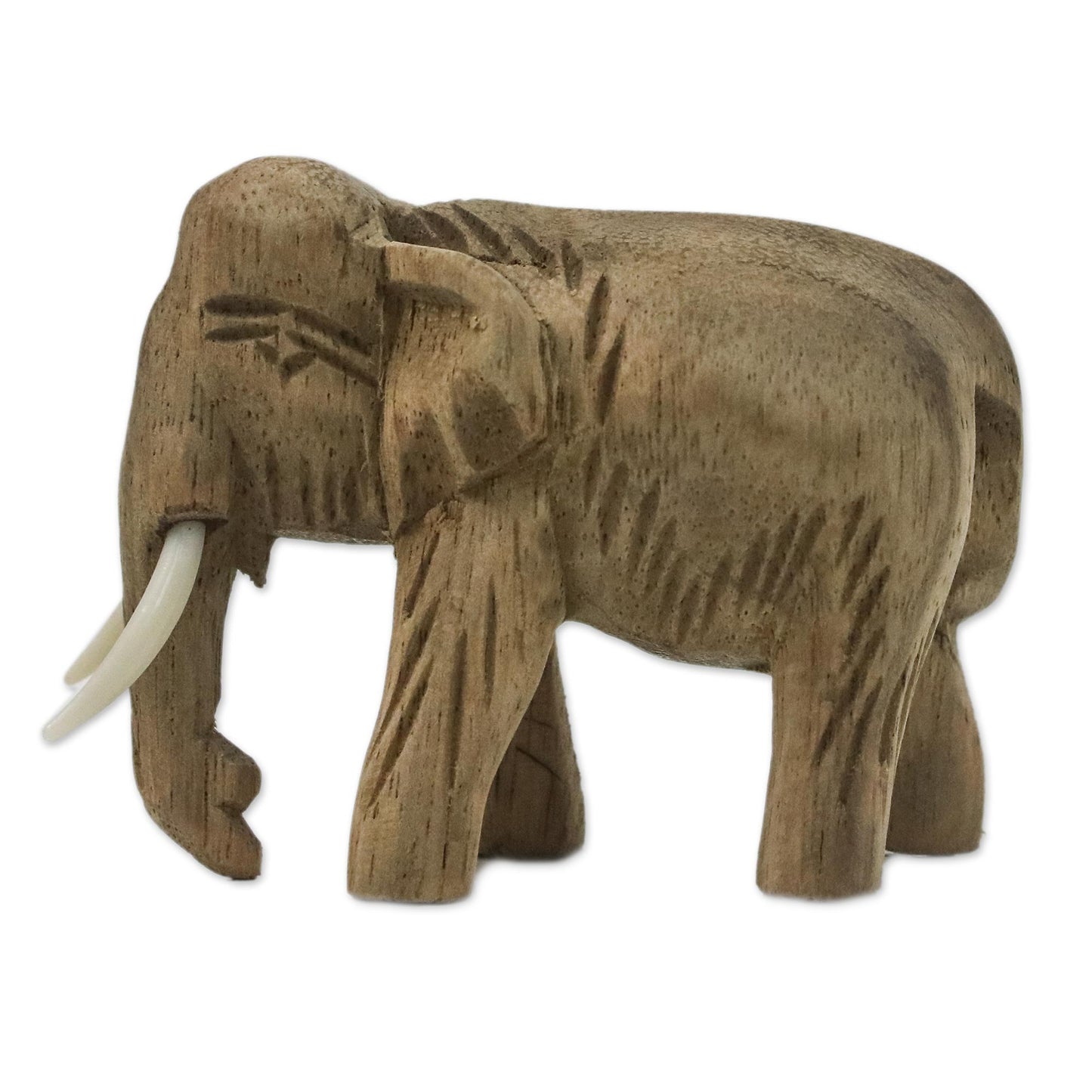 Peaceful Elephant Brown Wood Sculpture