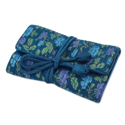 Floral Fashion Rayon and Silk Blend Jewelry Roll in Blue from Thailand