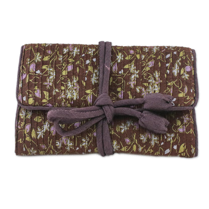 Fashion Garden Rayon and Silk Blend Jewelry Roll in Brown from Thailand