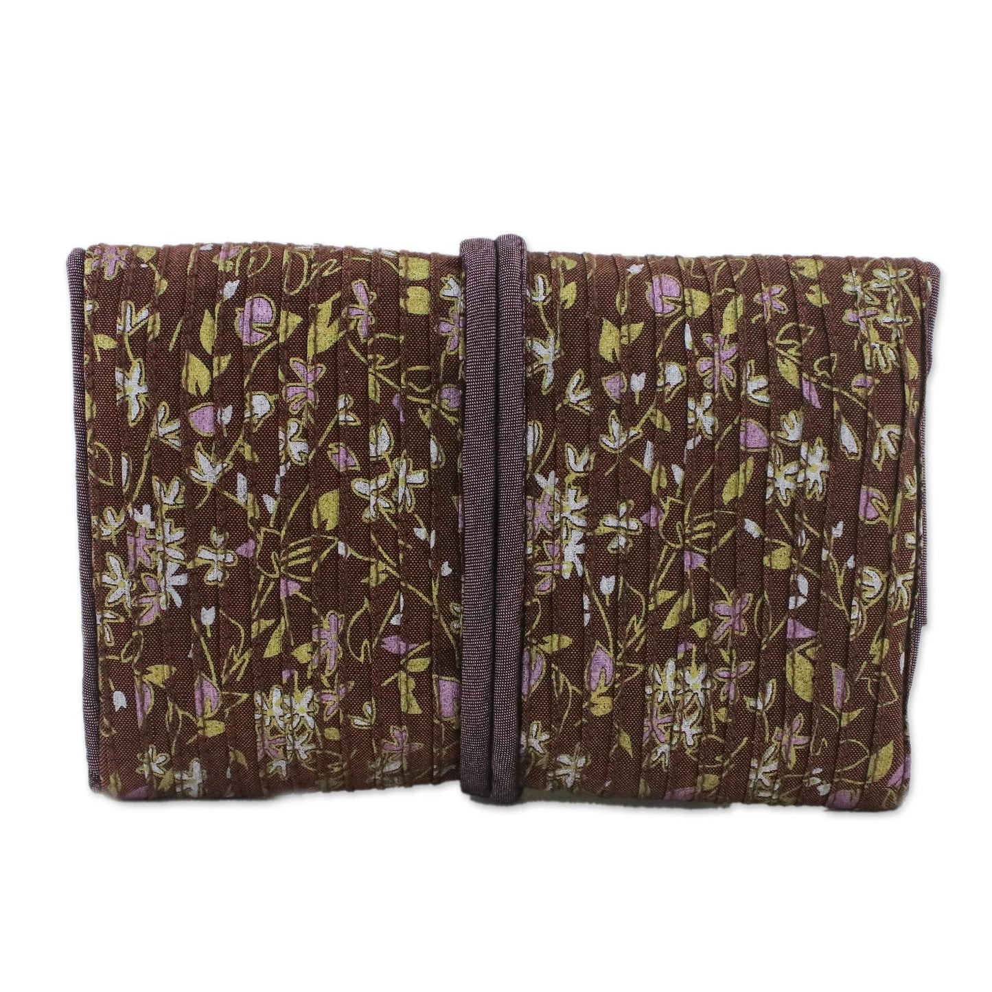 Fashion Garden Rayon and Silk Blend Jewelry Roll in Brown from Thailand