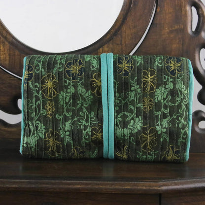 Floral Fashionista Rayon and Silk Blend Jewelry Roll in Green from Thailand