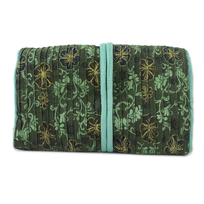 Floral Fashionista Rayon and Silk Blend Jewelry Roll in Green from Thailand