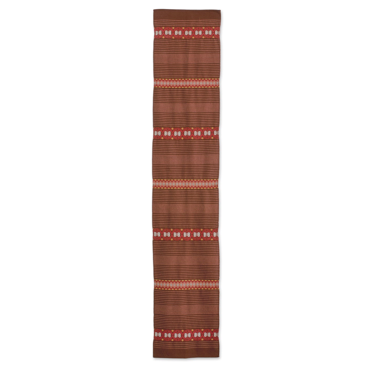 Striped Paths in Chestnut Striped Cotton Table Runner in Chestnut from Guatemala