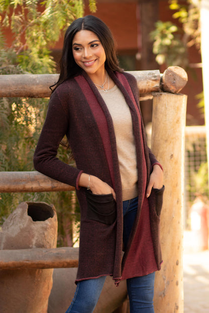 Pink Java Long Brown and Pink 100% Pima Cotton Cardigan from Peru