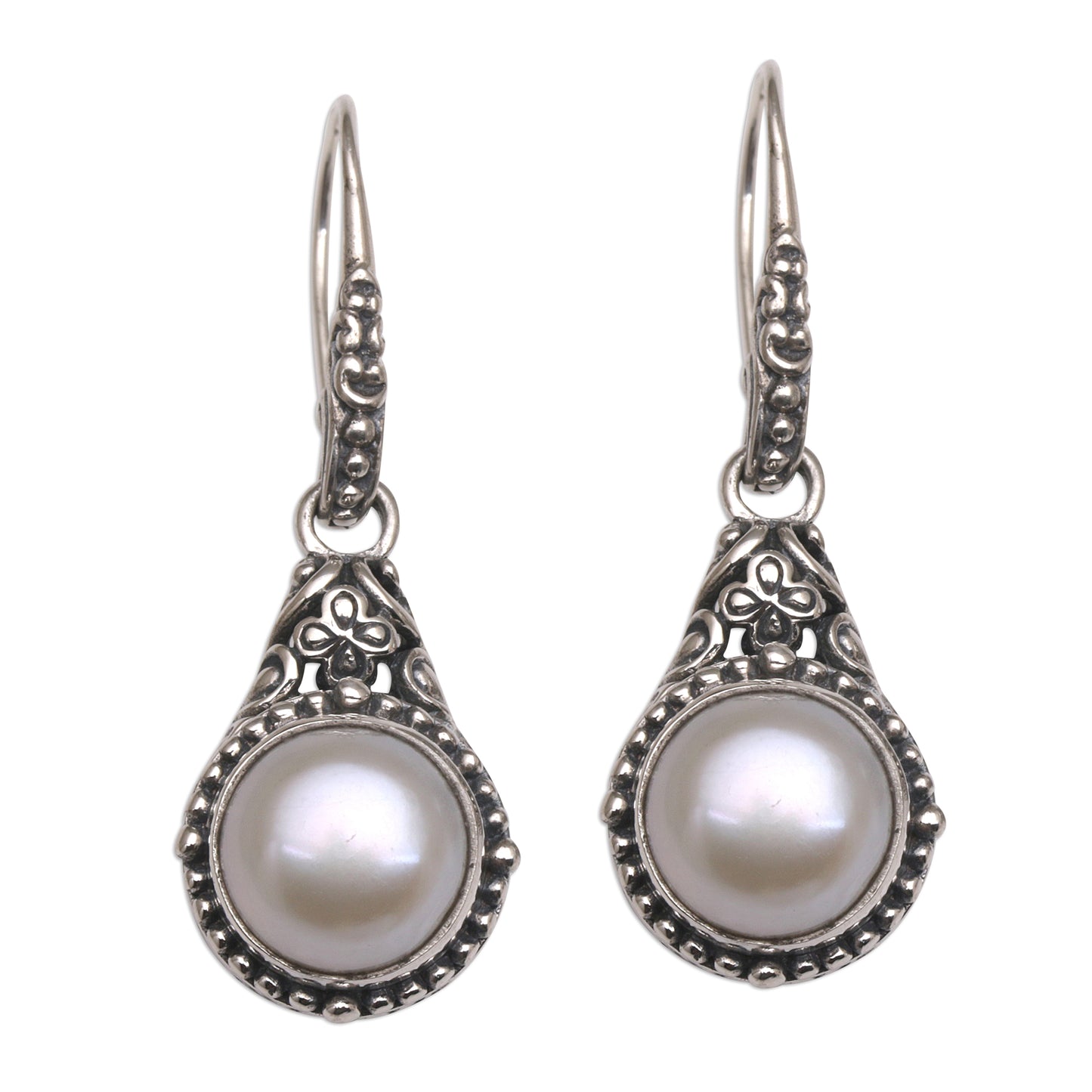 Heavenly Vines White Pearl Dangle Earrings