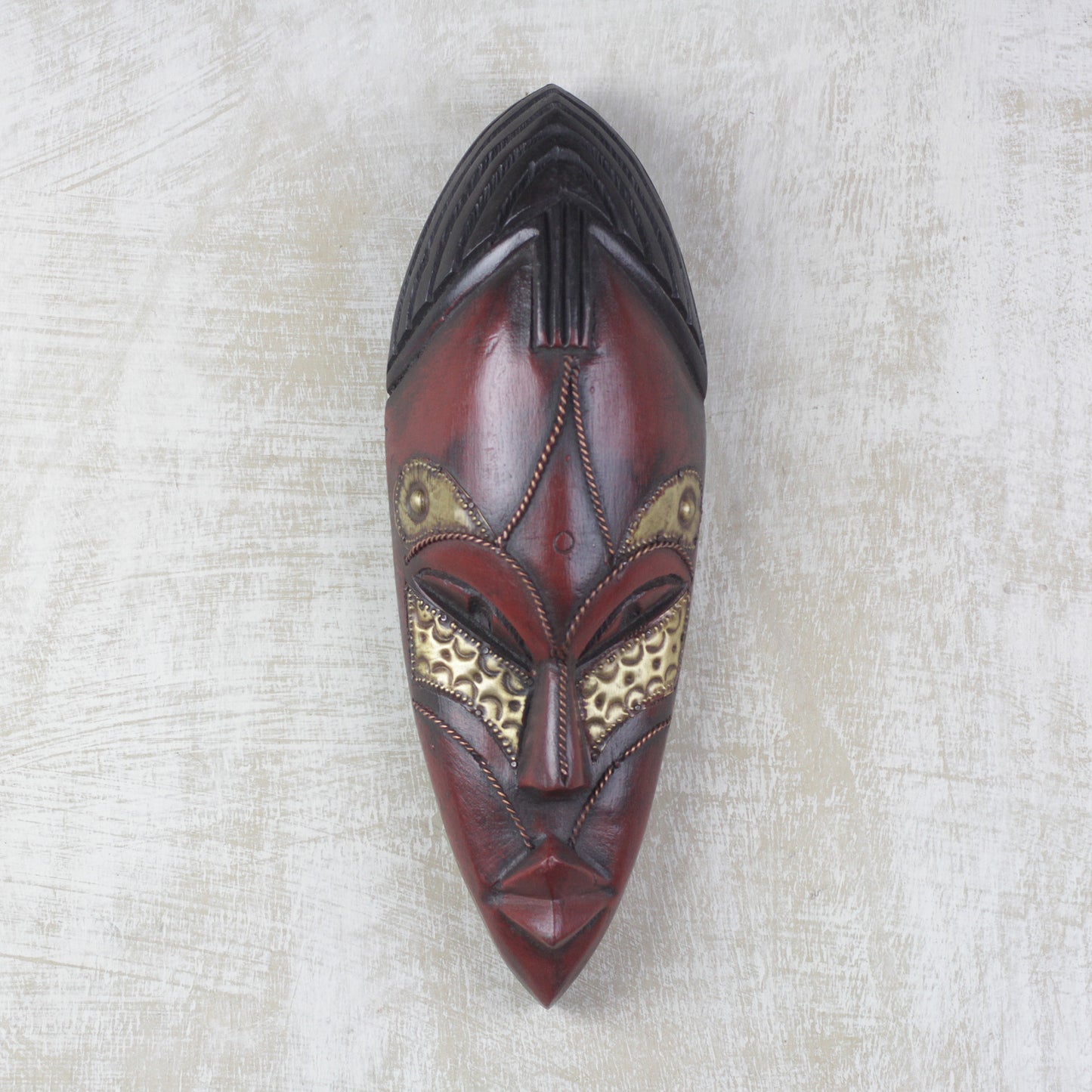 Zodwa Wood and Brass Wall Mask Hand Carved in Ghana
