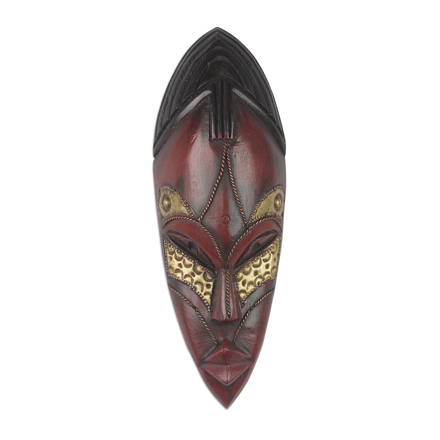 Zodwa Wood and Brass Wall Mask Hand Carved in Ghana