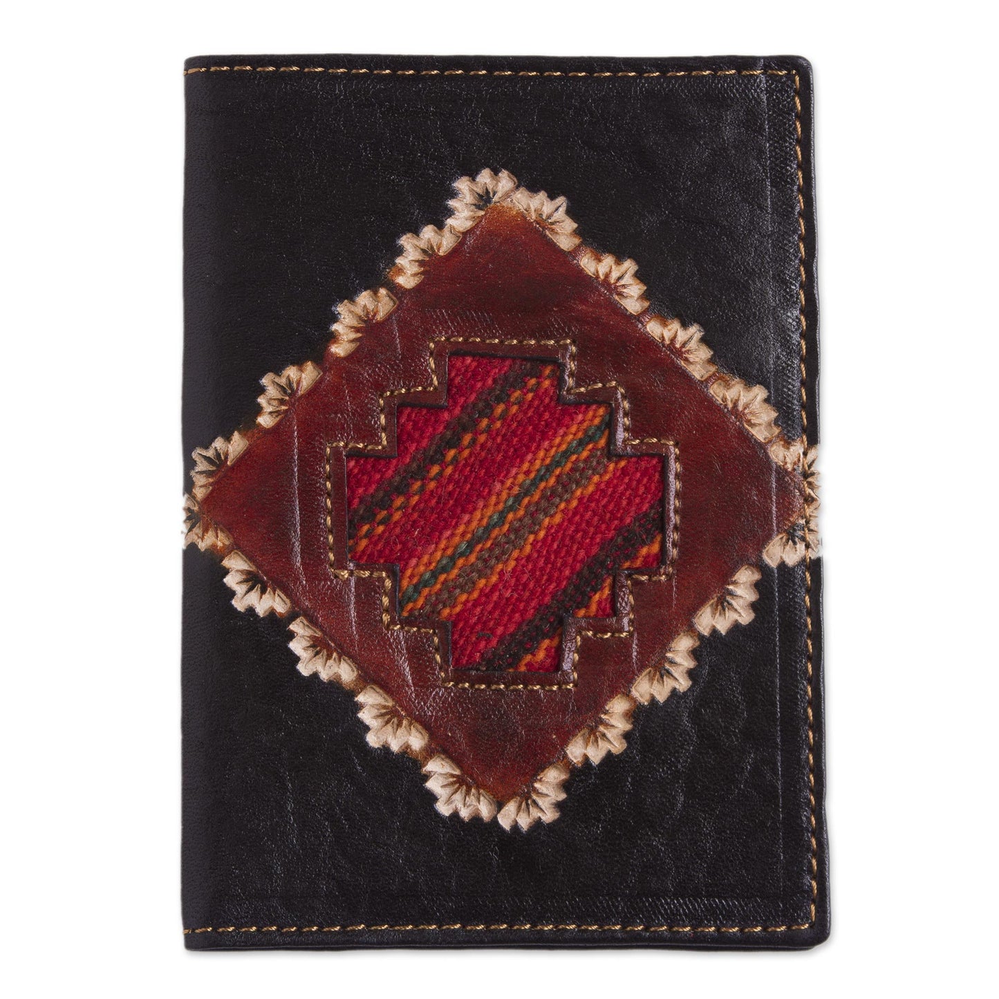 Inca Traveler Dark Brown Leather Passport Cover with Incan Cross Design