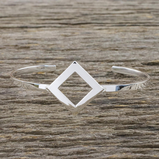 Elegant Symmetry Sterling Silver Wire Cuff Bracelet with Diamond Shape