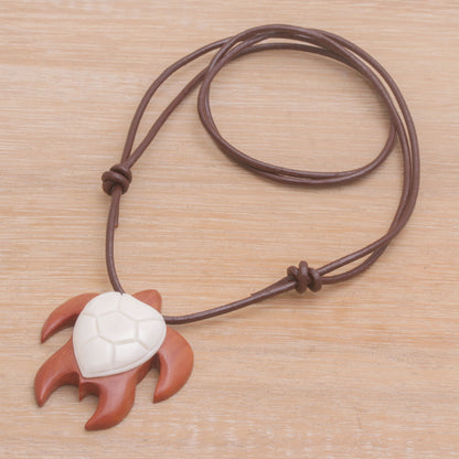 Cow Bone & Wood Turtle Pendant Necklace
