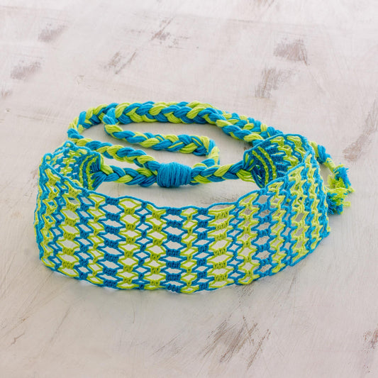 Grassy Shores Handcrafted Yellow and Blue Stripe Cotton Macramé Headband