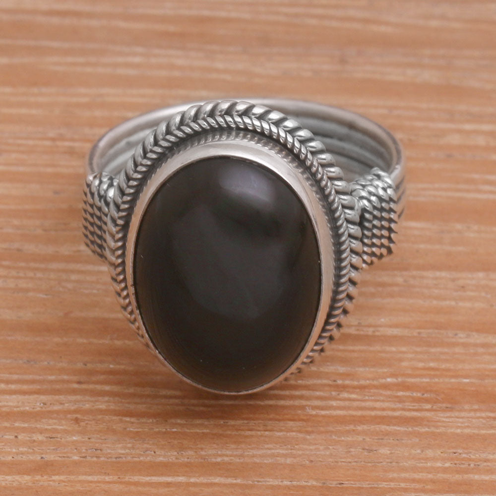Captivating Onyx and Sterling Silver Cocktail Ring Handmade in Bali
