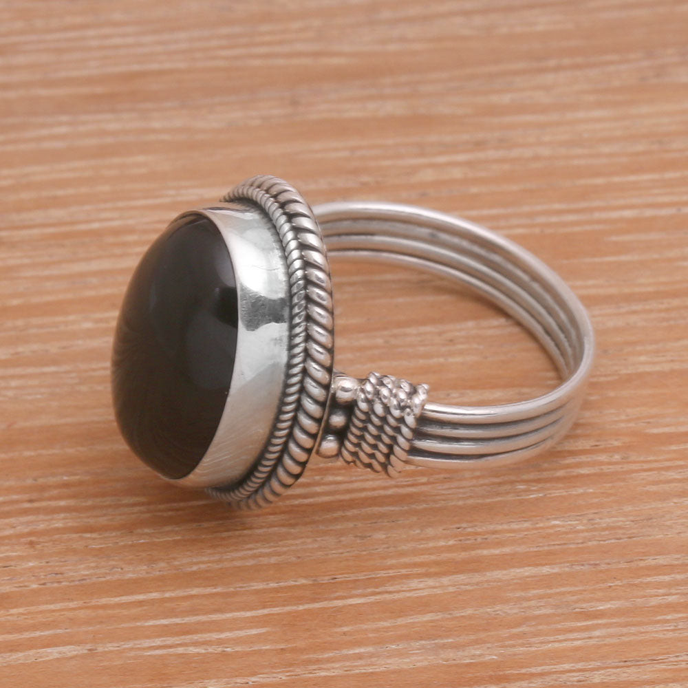Captivating Onyx and Sterling Silver Cocktail Ring Handmade in Bali