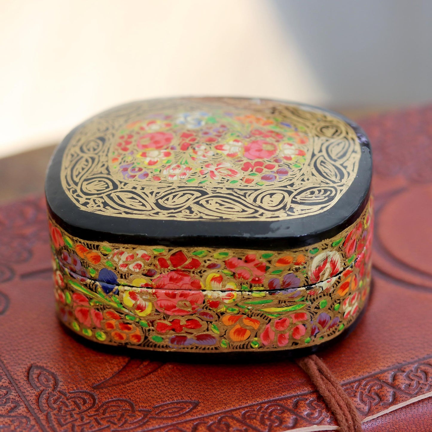 Cheerful Flare Hand-Painted Floral and Metallic Gold Decorative Box