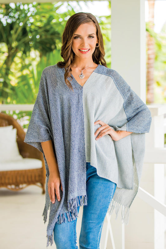 Textures of Guatemala Guatemalan Handwoven Natural and Recycled Cotton Poncho