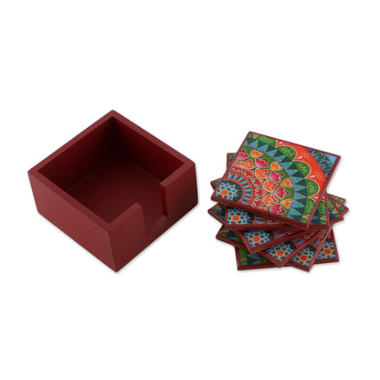 Home Delicacies Six Handcrafted Wood Coasters in Red from Costa Rica