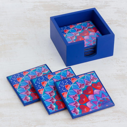 Blue Delight Six Handcrafted Wood Coasters in Blue from Costa Rica
