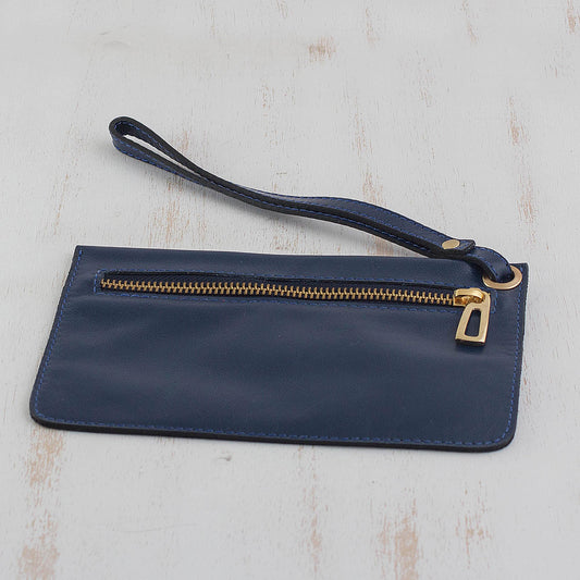 Navy Sophistication Handcrafted Leather Wristlet in Navy from Brazil