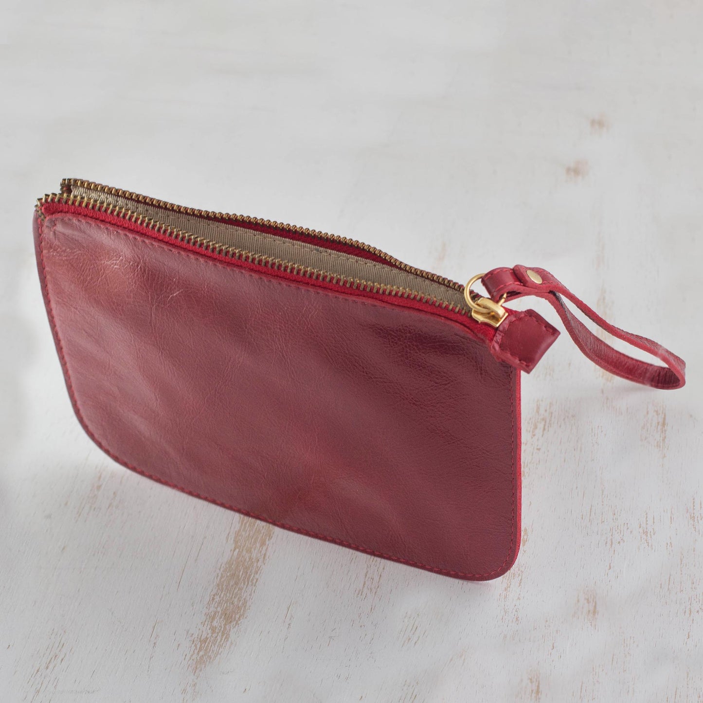 Trendy Fashion in Cherry Handmade Cherry Leather Wristlet from Brazil