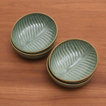 Green Banana Leaf Ceramic Dessert Bowl Set