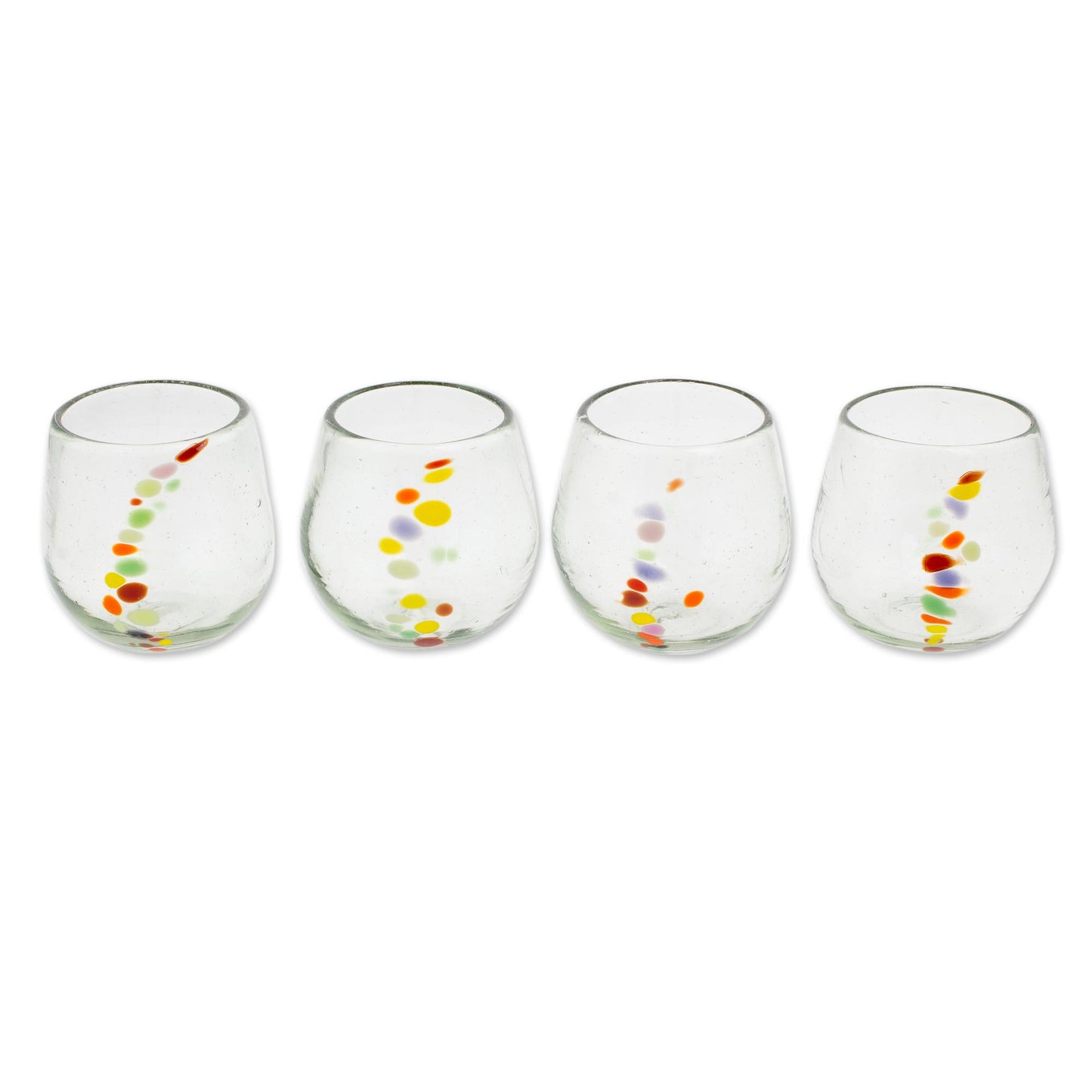 Happy Trails Hand Blown Recycled Colorful Dot Stemless Glasses (Set of 4)