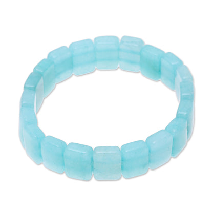 Harmonious Beauty in Blue Agate Beaded Stretch Bracelet in Blue from India