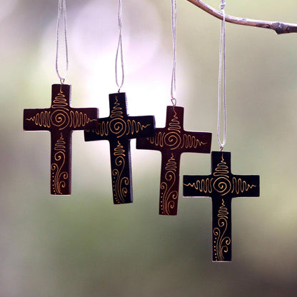 Jubilant Cross Hanging Wood Ornament - Set of 4